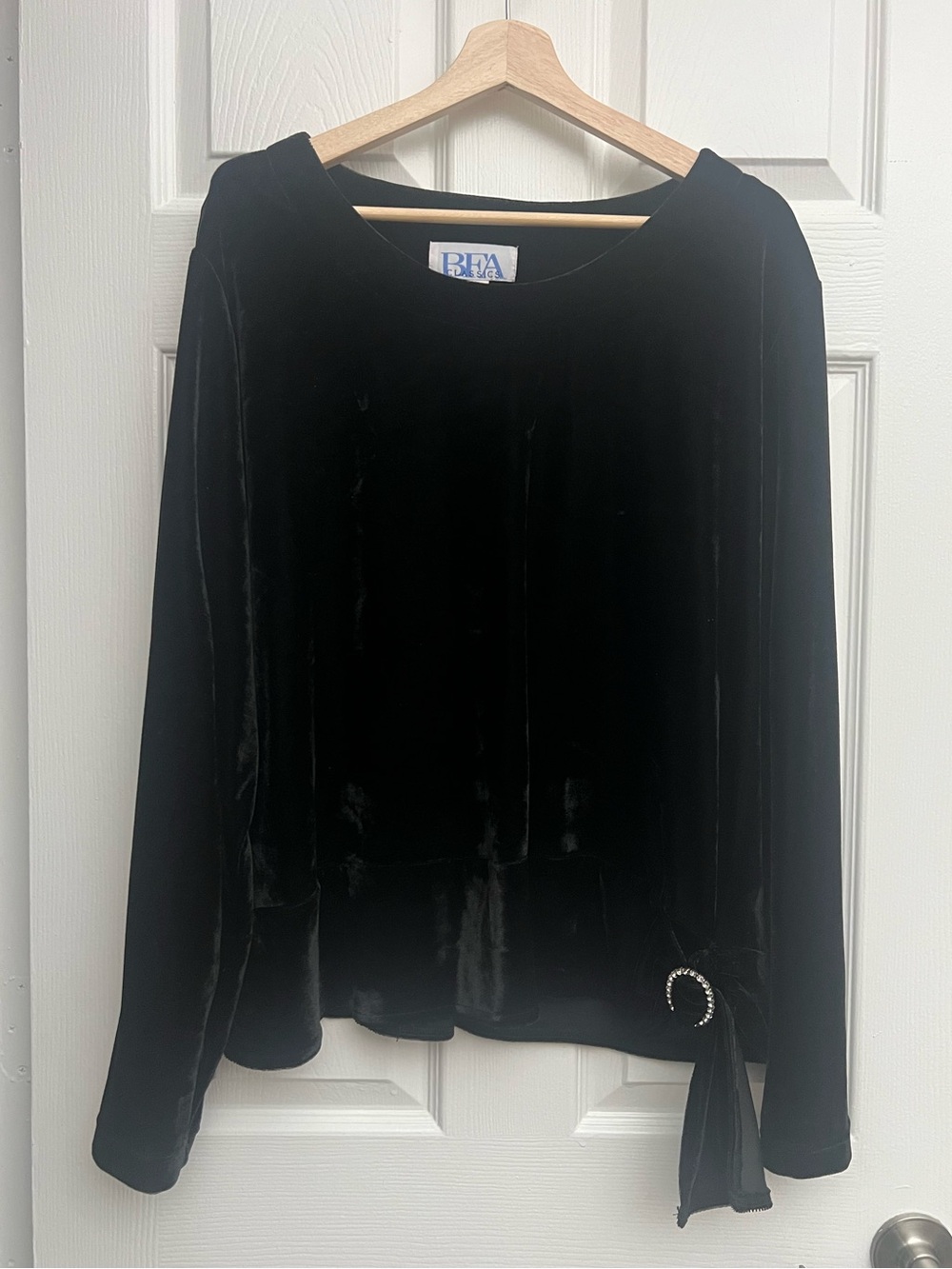 BFA Classics Black Velvet Long-Sleeve Top with Side Bow Detail